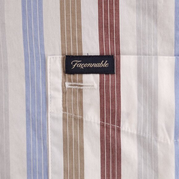 Faconnable Striped Colorful Button-Down 2XL Cotton Long Sleeve Shirt Pocket Mens - Picture 7 of 16